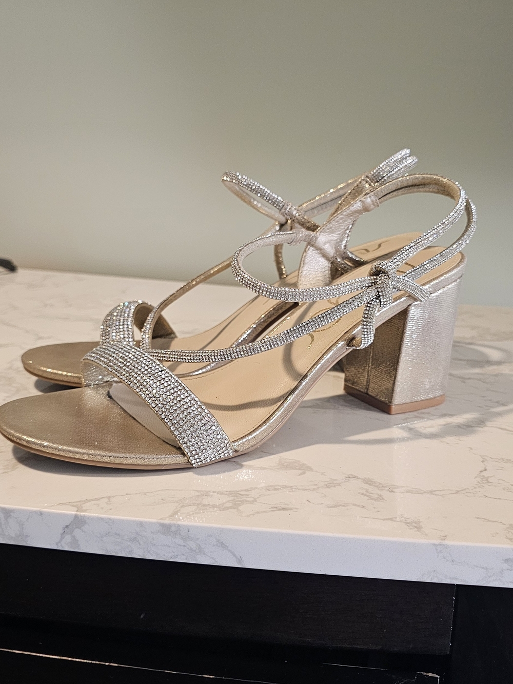 Women's Silver Rhinestone Block Heel Sandals
